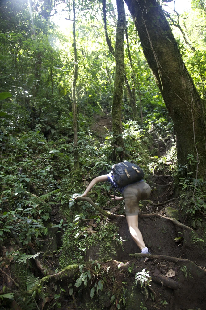 Descending the crater toward the lagoon.
